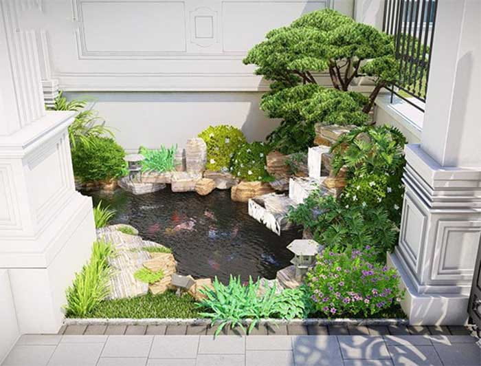 tiểu cảnh sân vườn trước nhà 6