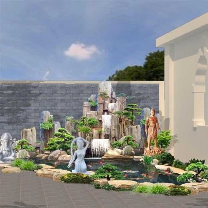 tiểu cảnh thác nước sân vườn 3